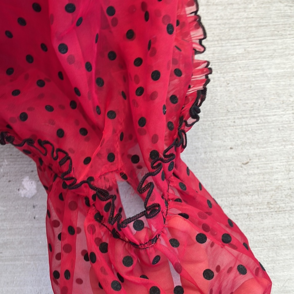 Vintage 60s 70s Red and Black Polka Dot Dress Flawed - Picture 9 of 10